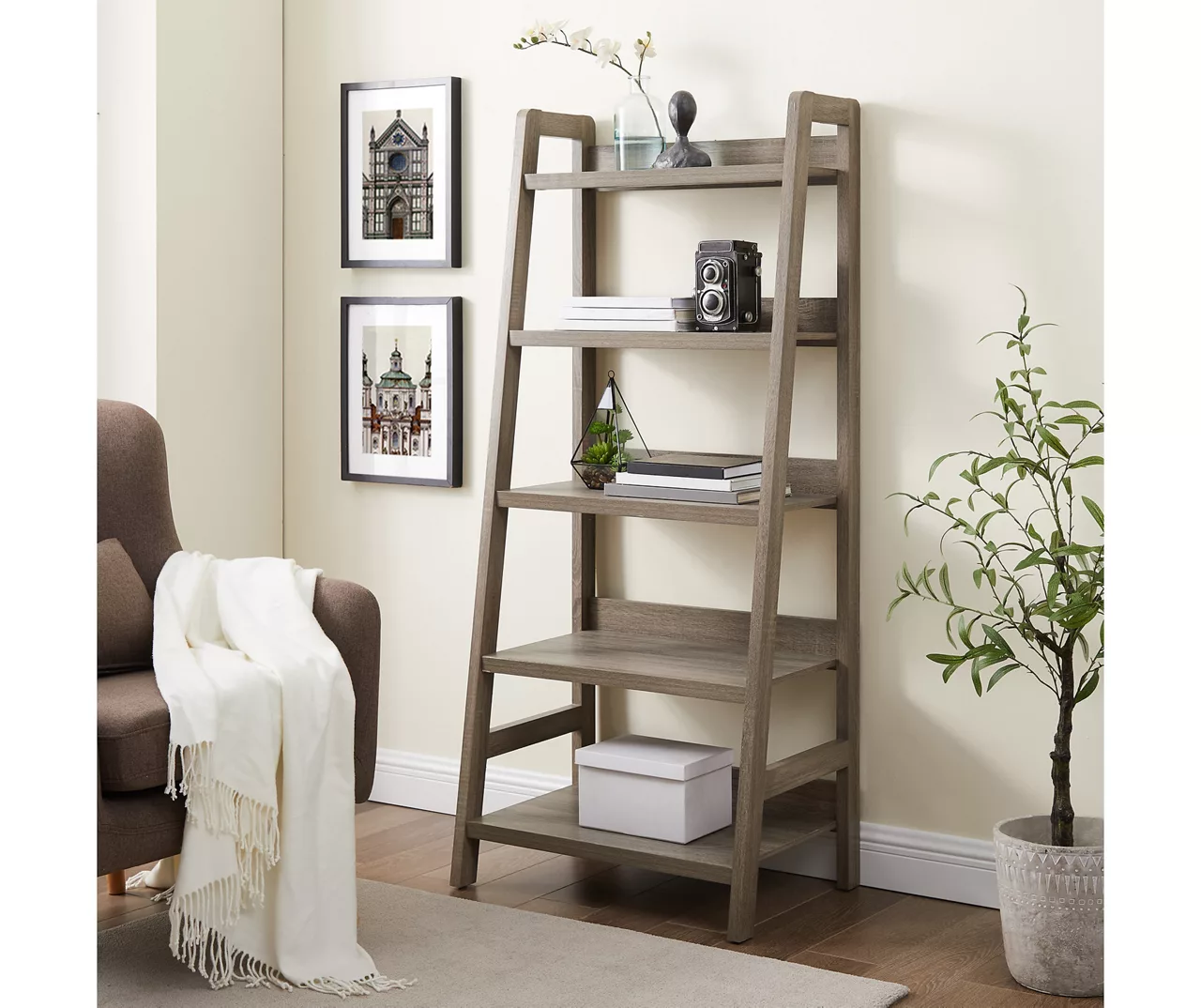 Margo Gray 5-Shelf Ladder Bookcase 1 Margo Gray 5-Shelf Ladder Bookcase
