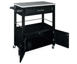 Black Double Door Kitchen Cart With Granite Top -Northlight Outlet Home Store 810389517 2