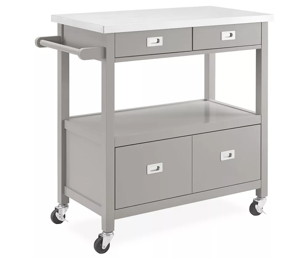 Gray Steel Top Kitchen Cart With Drawers 1 Gray Steel Top Kitchen Cart With Drawers