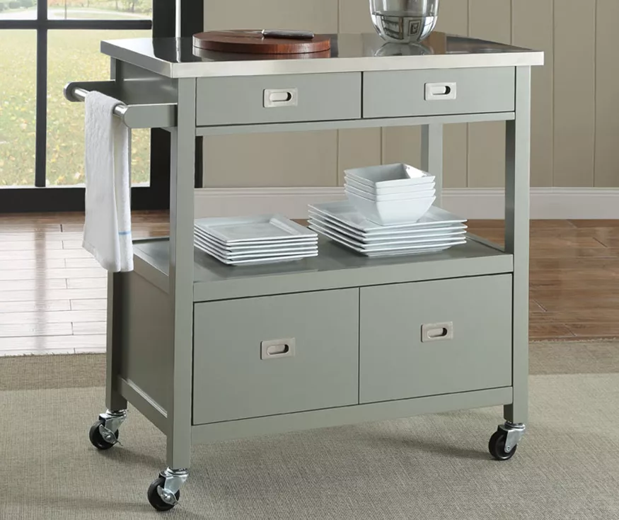 Gray Steel Top Kitchen Cart With Drawers 2 Gray Steel Top Kitchen Cart With Drawers - Image 2