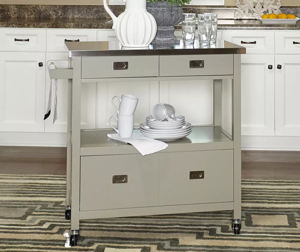 Gray Steel Top Kitchen Cart With Drawers 3 Gray Steel Top Kitchen Cart With Drawers - Image 3