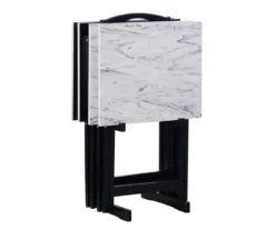 Davis White Faux Marble Tray Tables With Stand, 5-Piece Set -Northlight Outlet Home Store 810389673 A0 3