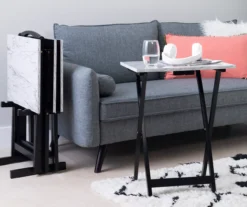 Davis White Faux Marble Tray Tables With Stand, 5-Piece Set -Northlight Outlet Home Store 810389673 B0 1