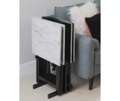 Davis White Faux Marble Tray Tables With Stand, 5-Piece Set -Northlight Outlet Home Store 810389673 B0 2