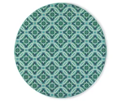 Halsey Blue & Green Round Outdoor Area Rug, (7'10")