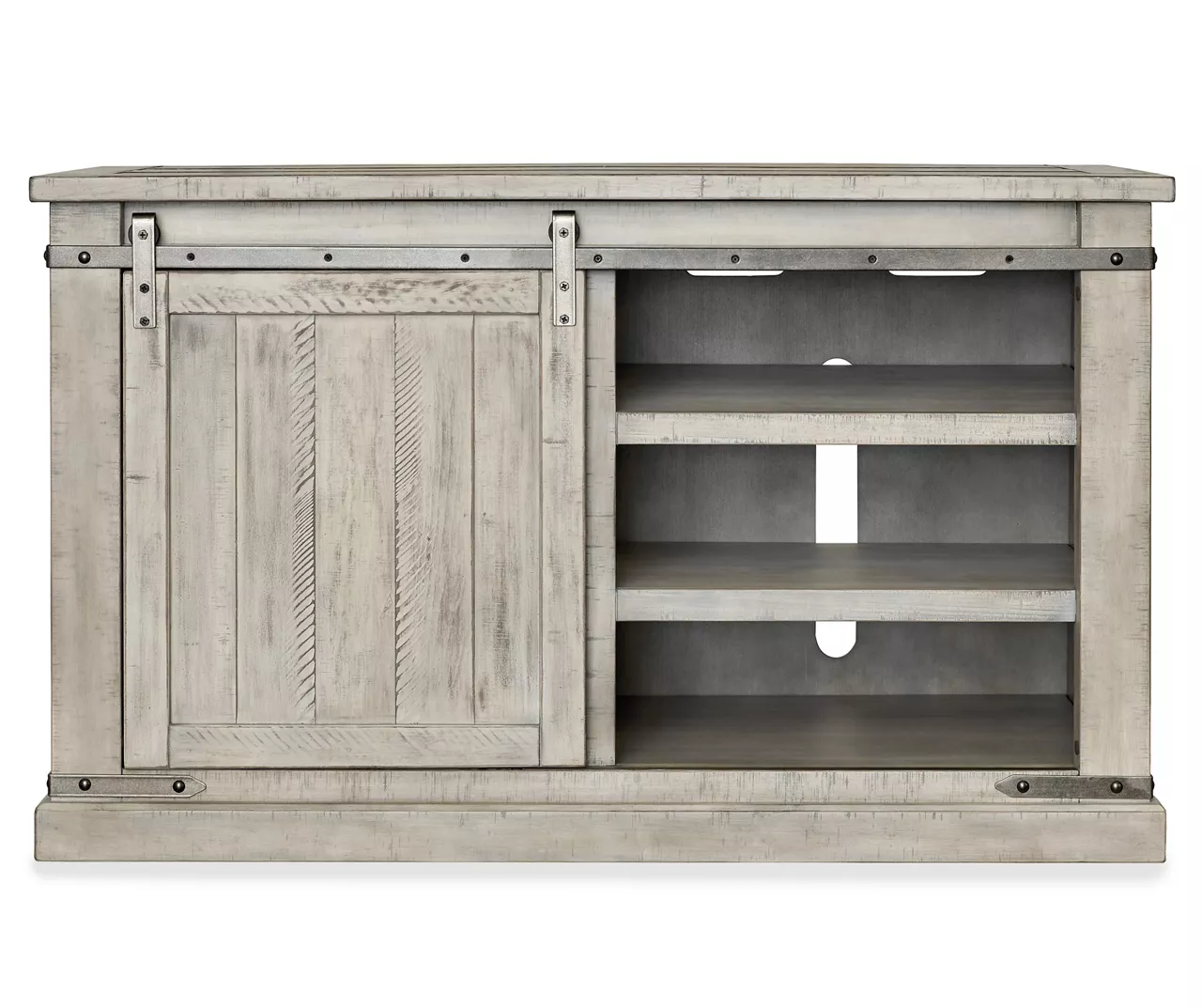 Carynhurst Whitewash Sliding Barn Door TV Stand 1 Carynhurst Whitewash Sliding Barn Door TV Stand