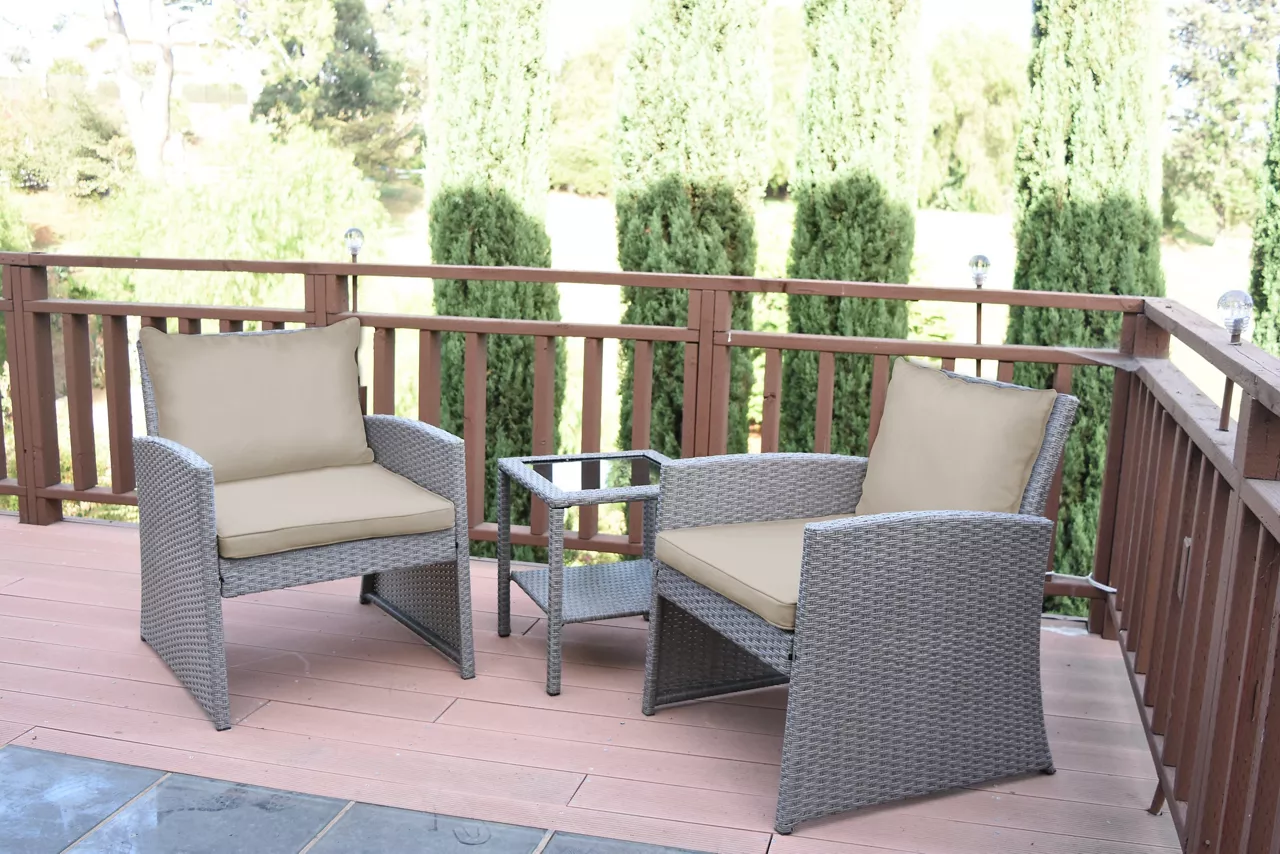 Mirabelle 3-Piece Cushioned Patio All-Weather Wicker Chat Set 1 Mirabelle 3-Piece Cushioned Patio All-Weather Wicker Chat Set