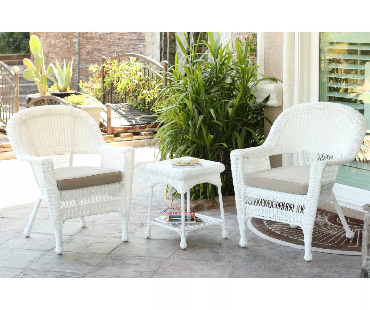 White 3-Piece Cushioned Patio All-Weather Wicker Chat Set 16 White 3-Piece Cushioned Patio All-Weather Wicker Chat Set - Image 16