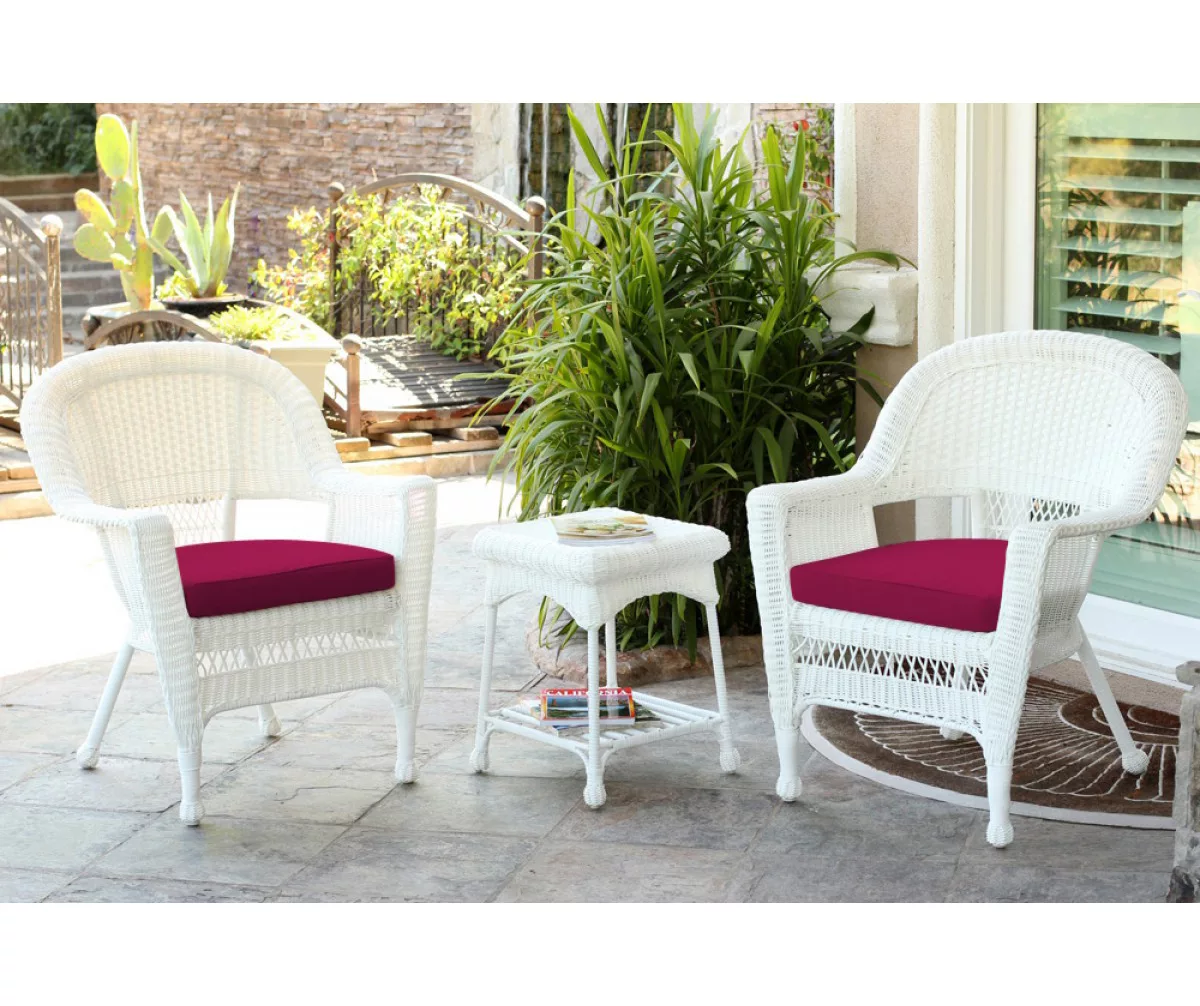 White 3-Piece Cushioned Patio All-Weather Wicker Chat Set 18 White 3-Piece Cushioned Patio All-Weather Wicker Chat Set - Image 18