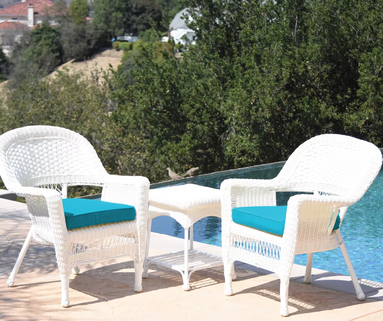 White 3-Piece Cushioned Patio All-Weather Wicker Chat Set 4 White 3-Piece Cushioned Patio All-Weather Wicker Chat Set - Image 4