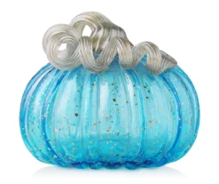 5" Blue Speckled Glass Pumpkin