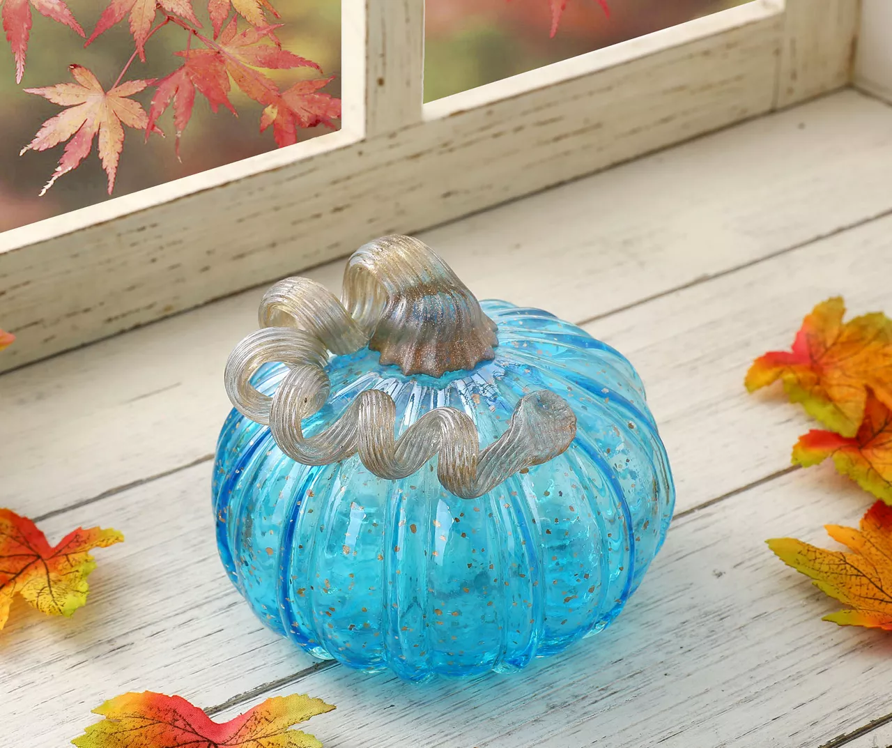 5" Blue Speckled Glass Pumpkin 2 5" Blue Speckled Glass Pumpkin - Image 2