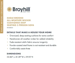 Broyhill Eagle Brooke All-Weather Wicker Cushioned Patio Sofa 33 Broyhill Eagle Brooke All-Weather Wicker Cushioned Patio Sofa -Northlight Outlet Home Store 810498108 12
