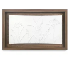 Framed White Embossed Floral Wall Plaque, (10" X 16")