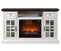 60" Brown & White Glass Door Fireplace Console