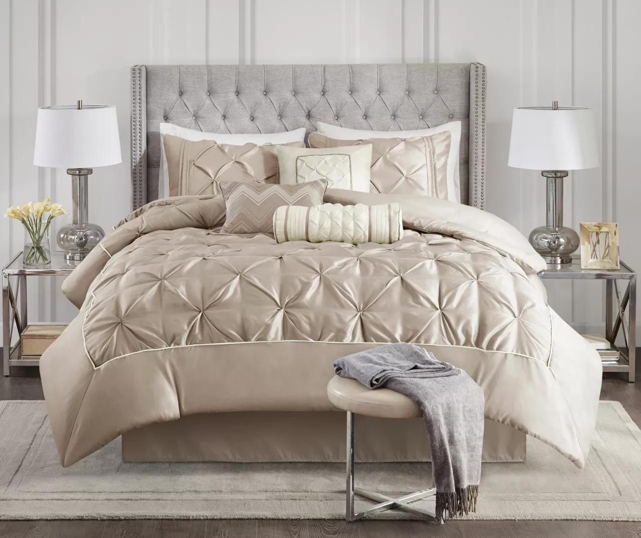 Piedmont Taupe Tufted Queen 7-Piece Comforter Set 1 Piedmont Taupe Tufted Queen 7-Piece Comforter Set