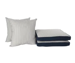 Navy Blue Tick Stripe 4-Piece Reversible Deluxe Outdoor Chair Cushions Set -Northlight Outlet Home Store 810525547 8