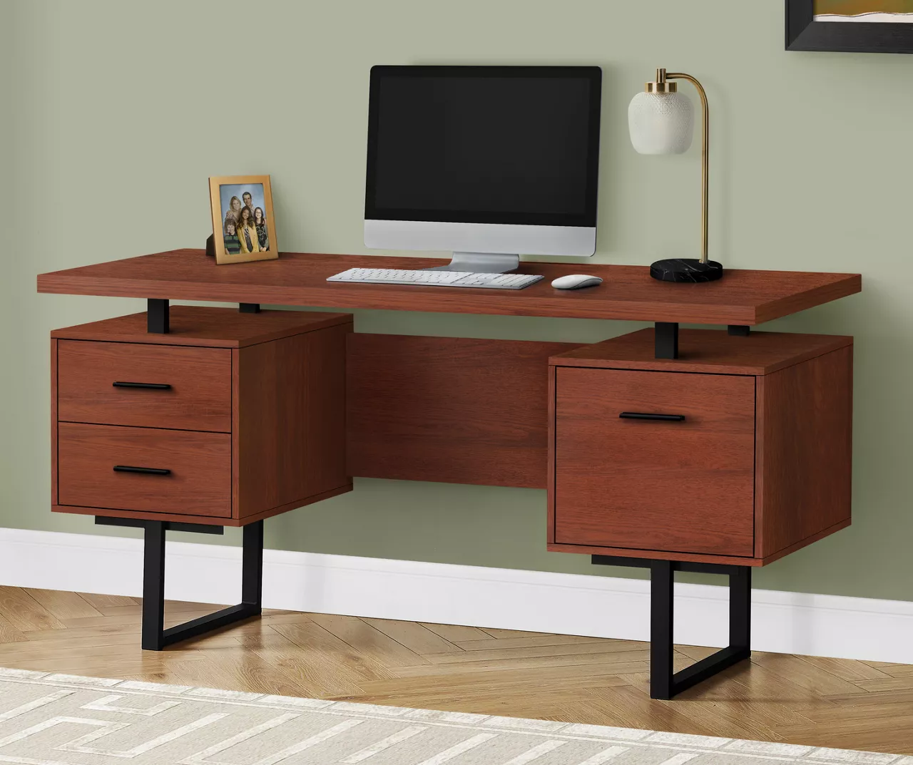 60" Cherry Woodgrain & Black Floating Desk 2 60" Cherry Woodgrain & Black Floating Desk - Image 2