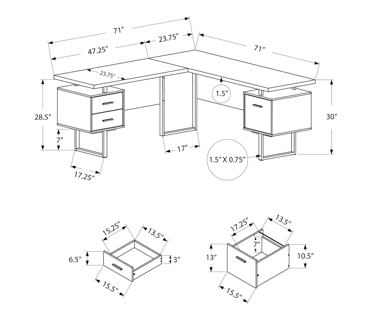 Taupe & Black 3-Drawer L-Shaped Corner Desk 5 Taupe & Black 3-Drawer L-Shaped Corner Desk - Image 5