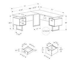 Faux Concrete & Black 3-Drawer L-Shaped Corner Desk -Northlight Outlet Home Store 810527375 5