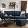 Brittany Navy Blue Linen Convertible Sleeper Futon