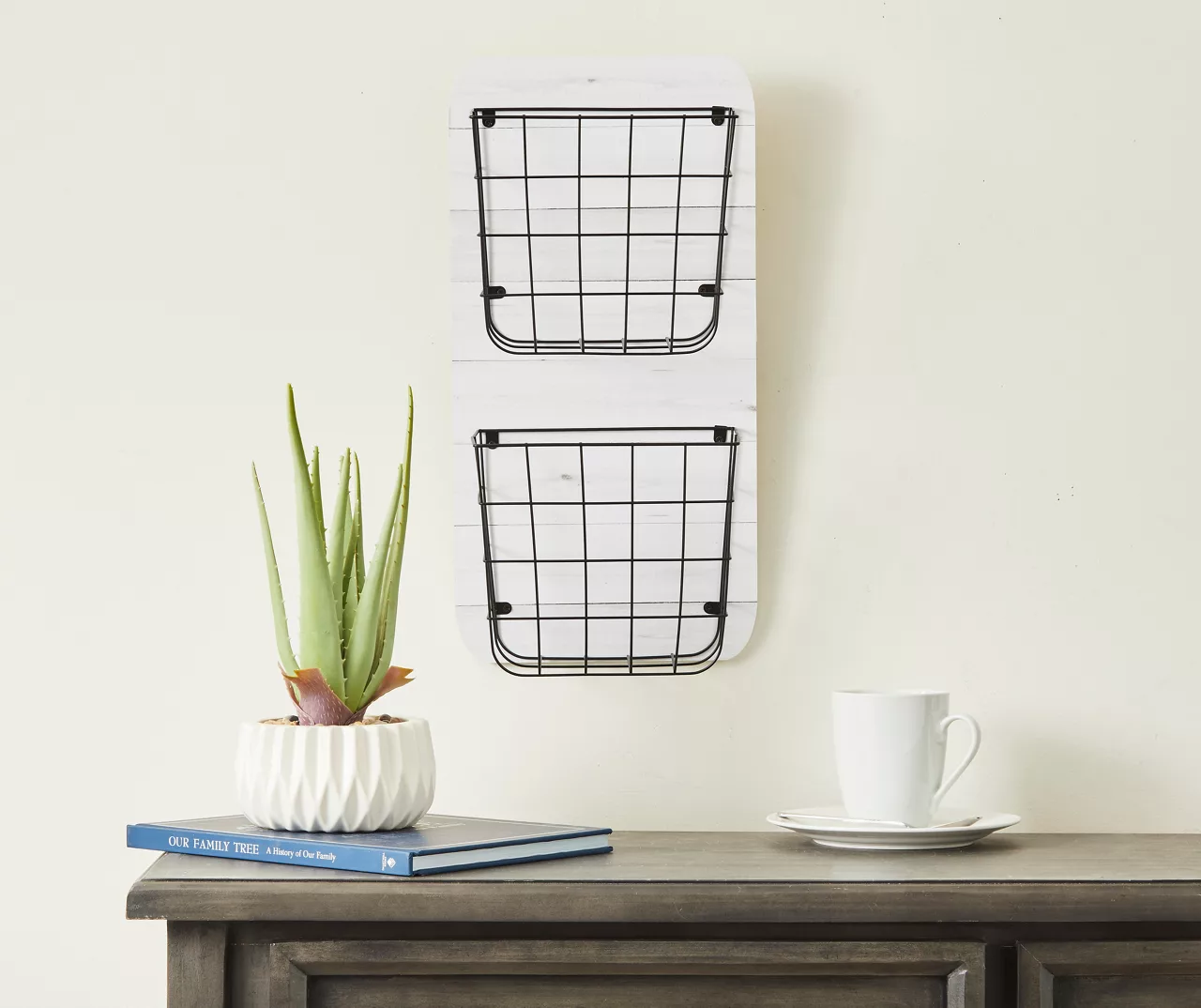 White Wire Double-Bin Mail Wall Organizer 3 White Wire Double-Bin Mail Wall Organizer - Image 3