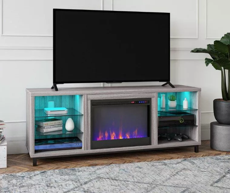 70" Intrepid Light Walnut Deluxe Electric Fireplace Console 3 70" Intrepid Light Walnut Deluxe Electric Fireplace Console - Image 3