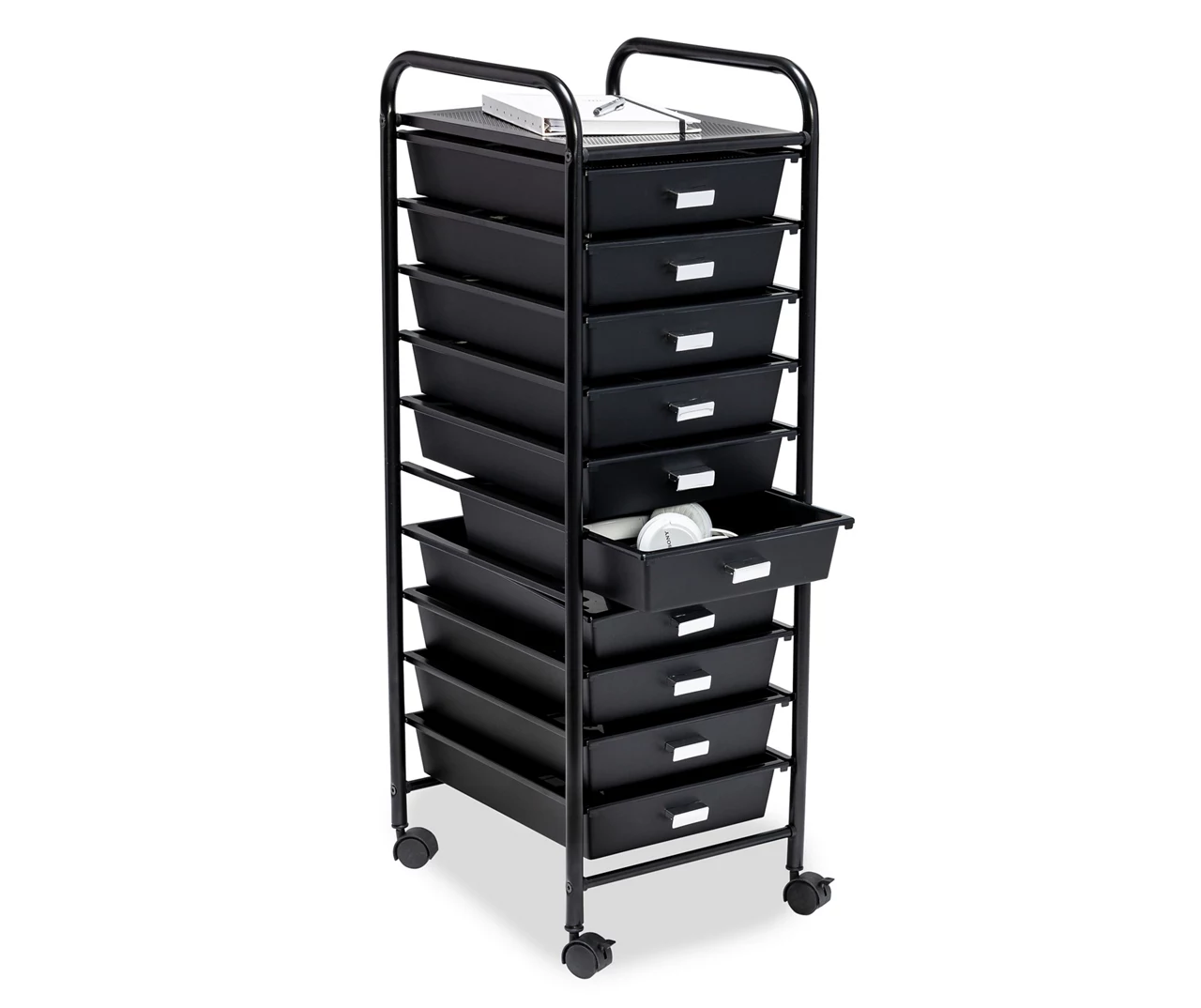 Black Metal 10-Drawer Rolling Storage Cart 1 Black Metal 10-Drawer Rolling Storage Cart