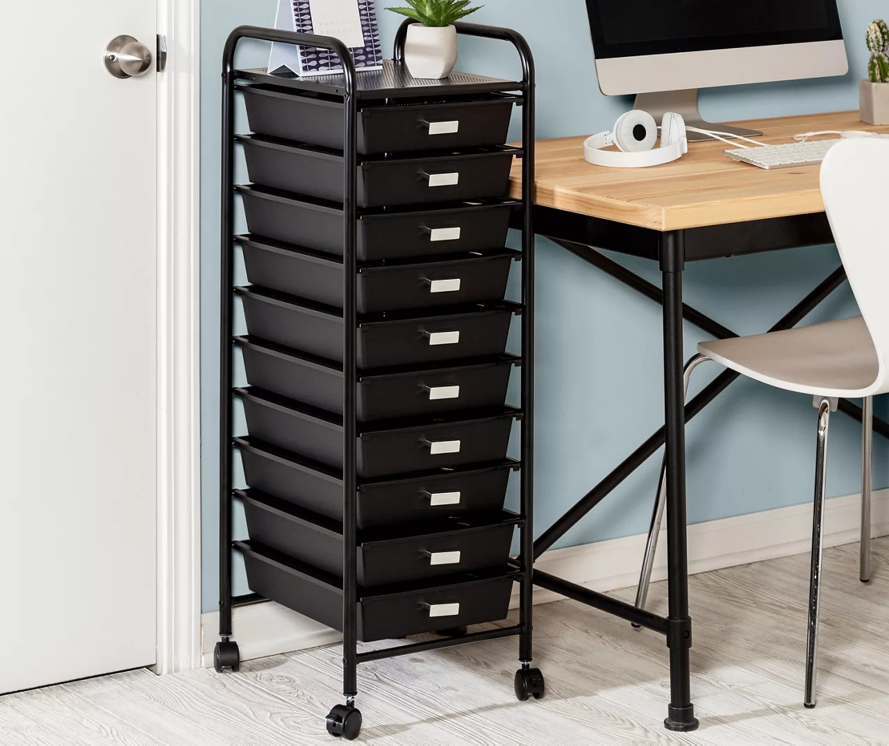 Black Metal 10-Drawer Rolling Storage Cart 2 Black Metal 10-Drawer Rolling Storage Cart - Image 2