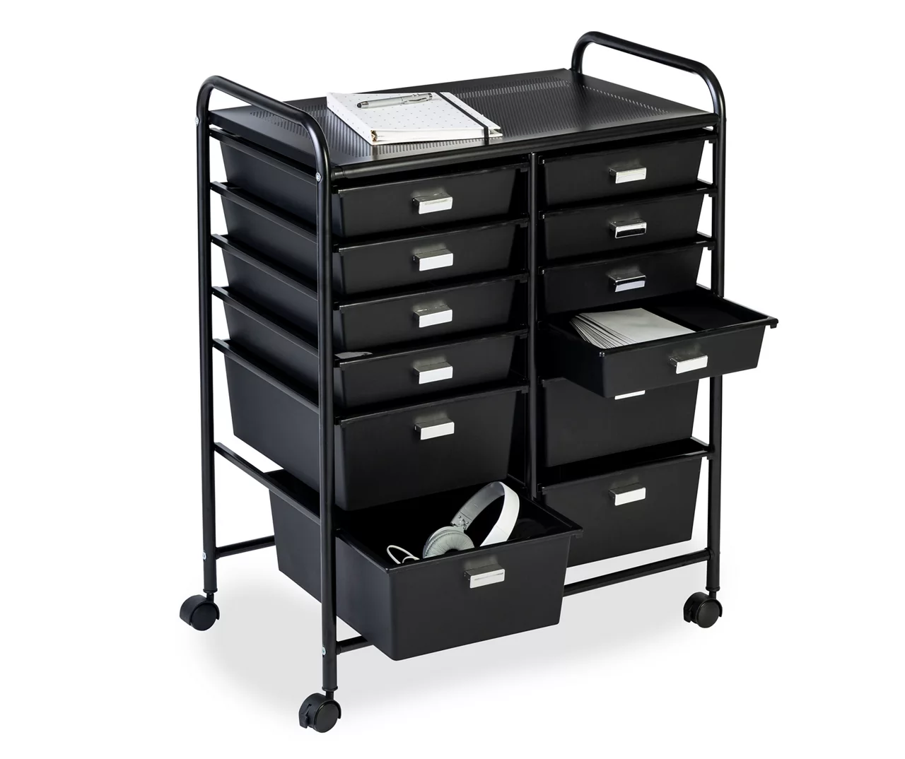 Black Metal 12-Drawer Rolling Storage Cart 1 Black Metal 12-Drawer Rolling Storage Cart
