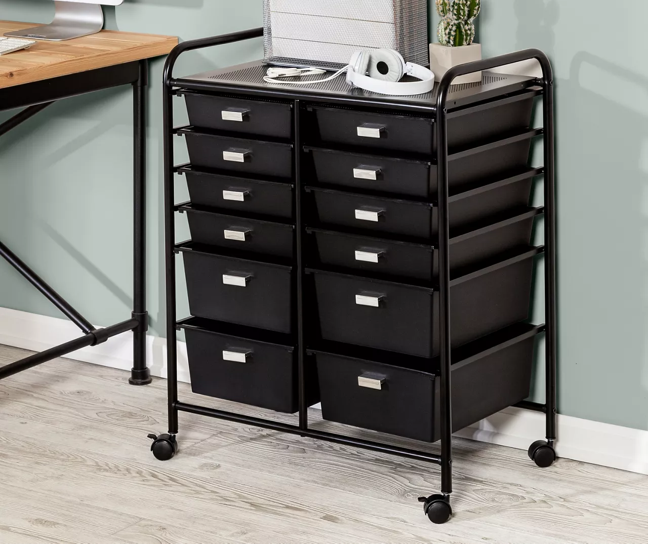 Black Metal 12-Drawer Rolling Storage Cart 2 Black Metal 12-Drawer Rolling Storage Cart - Image 2