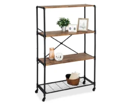 Rustic Black 4-Tier Industrial Rolling Bookshelf