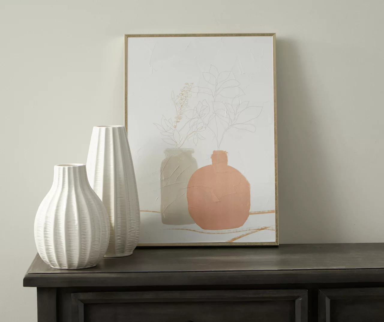 Pink & Gray Potted Plants Framed Canvas 3 Pink & Gray Potted Plants Framed Canvas - Image 3