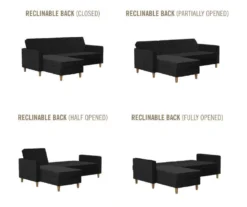 CosmoLiving Liberty Black Velvet Sectional Storage Futon -Northlight Outlet Home Store 810541040 6