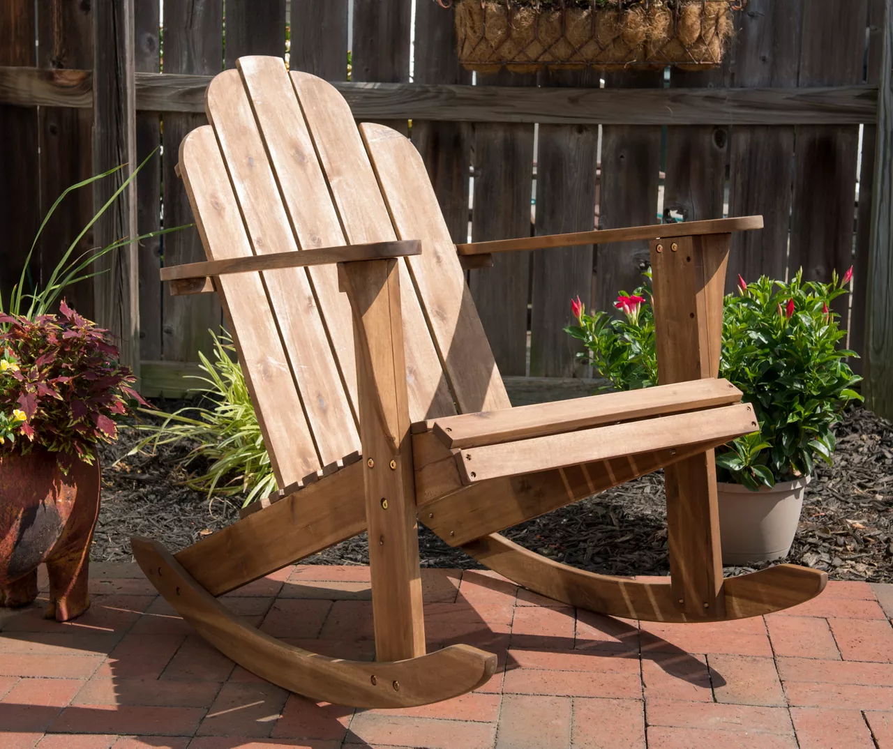 Flint Acorn Wood Patio Adirondack Rocking Chair 2 Flint Acorn Wood Patio Adirondack Rocking Chair - Image 2