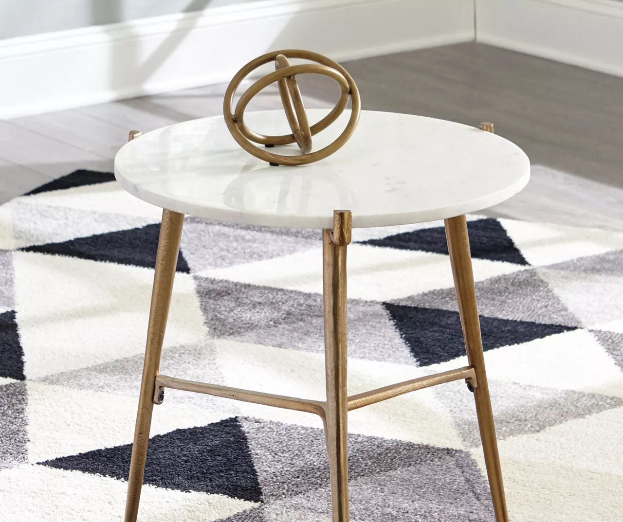 Chadton Round White Marble & Gold Metal Accent Table 2 Chadton Round White Marble & Gold Metal Accent Table - Image 2
