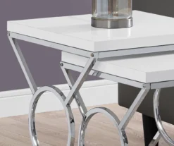 Glossy White Chrome Metal 2-Piece Nesting Table Set -Northlight Outlet Home Store 810542468 3