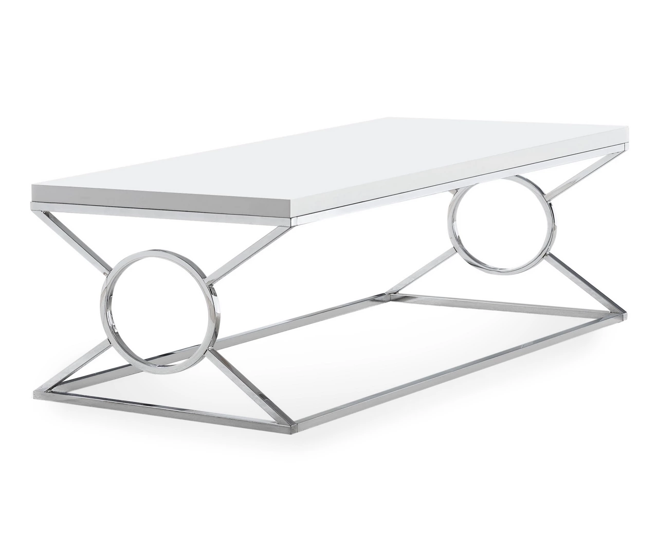 Glossy White & Chrome Metal Coffee Table 1 Glossy White & Chrome Metal Coffee Table
