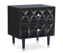 Urban Fresh Black & Gold 2-Drawer Textured Geometric Nightstand