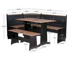 Atrium Black & Pecan 3-Piece Wooden Breakfast Nook Set -Northlight Outlet Home Store 810543121 A7