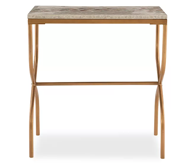 Global Designs Gold Geometric Capiz Mosaic Fish Pattern Accent Table 3 Global Designs Gold Geometric Capiz Mosaic Fish Pattern Accent Table - Image 3