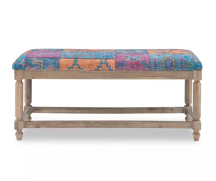 Moroccan Tapestry Upholstered Rustic Driftwood Bench 6 Moroccan Tapestry Upholstered Rustic Driftwood Bench - Image 6
