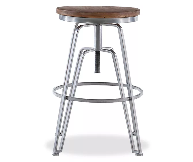 Brown Wood & Chrome Adjustable Swivel Bar Stool 4 Brown Wood & Chrome Adjustable Swivel Bar Stool - Image 4