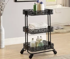 Mabry Black 3-Tier Pierced Floral Rolling Cart -Northlight Outlet Home Store 810543382 2