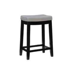 Brooke Gray & Black Faux Leather Backless Padded Counter Stool