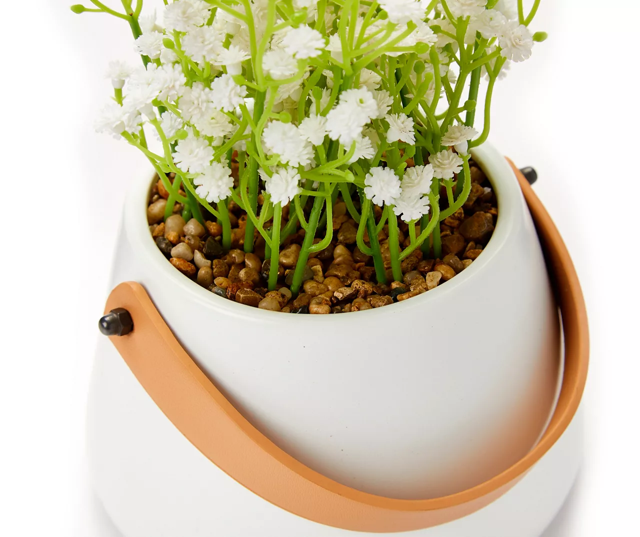 White Artificial Floral Arrangement In Ceramic Pot With Handle 2 White Artificial Floral Arrangement In Ceramic Pot With Handle - Image 2