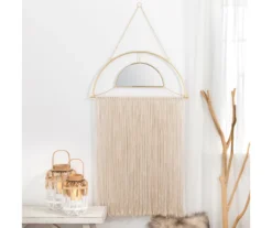 Brown Tassel-Accent Suspended Boho Semicircle Wall Mirror, (67.75") -Northlight Outlet Home Store 810546453 7