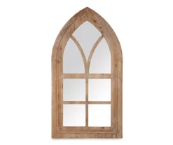Natural Brown Arching Windowpane Wall Mirror, (40.16")