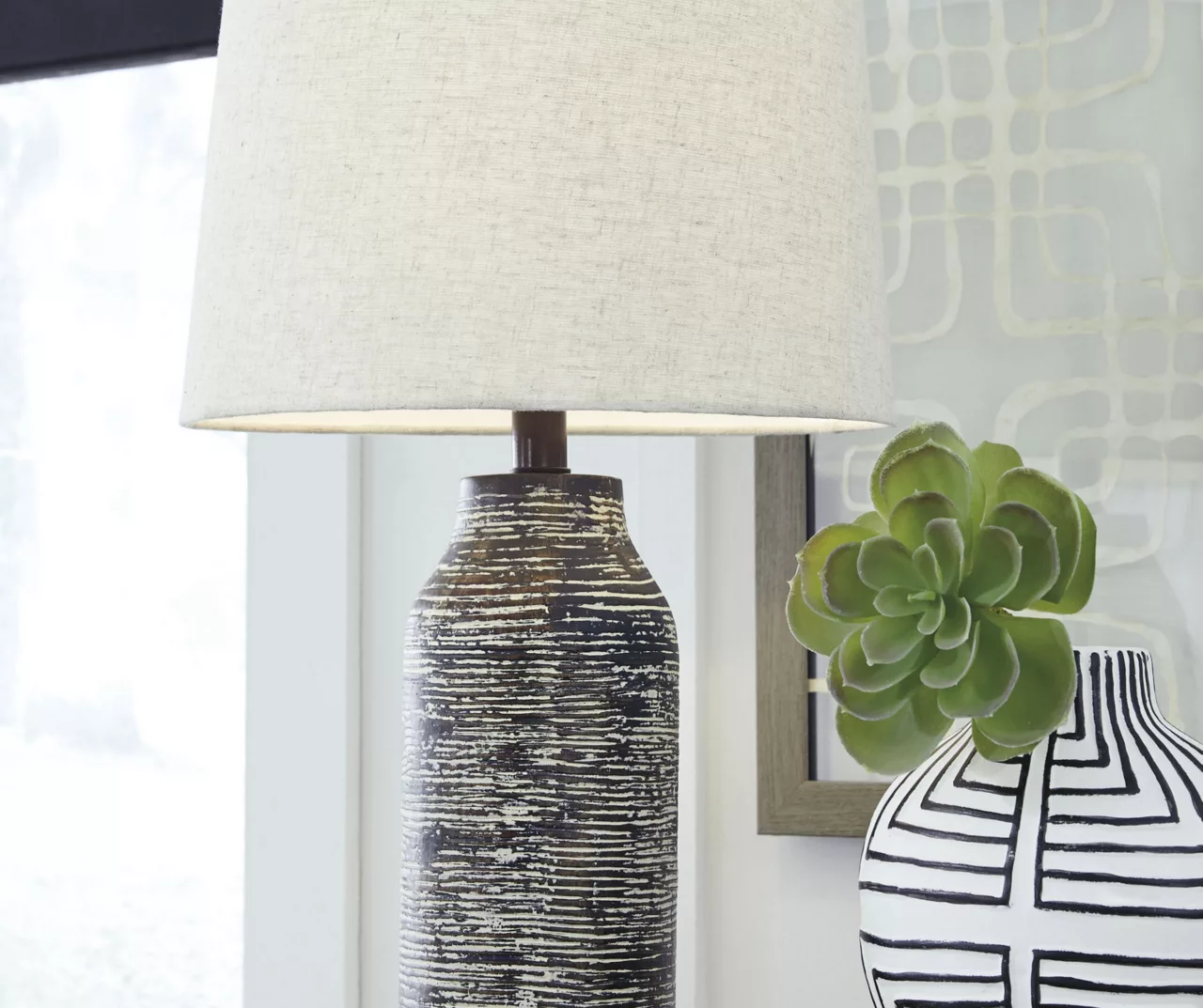 Black & White Streak Mahima Paper Table Lamp, 2-Pack 2 Black & White Streak Mahima Paper Table Lamp, 2-Pack - Image 2