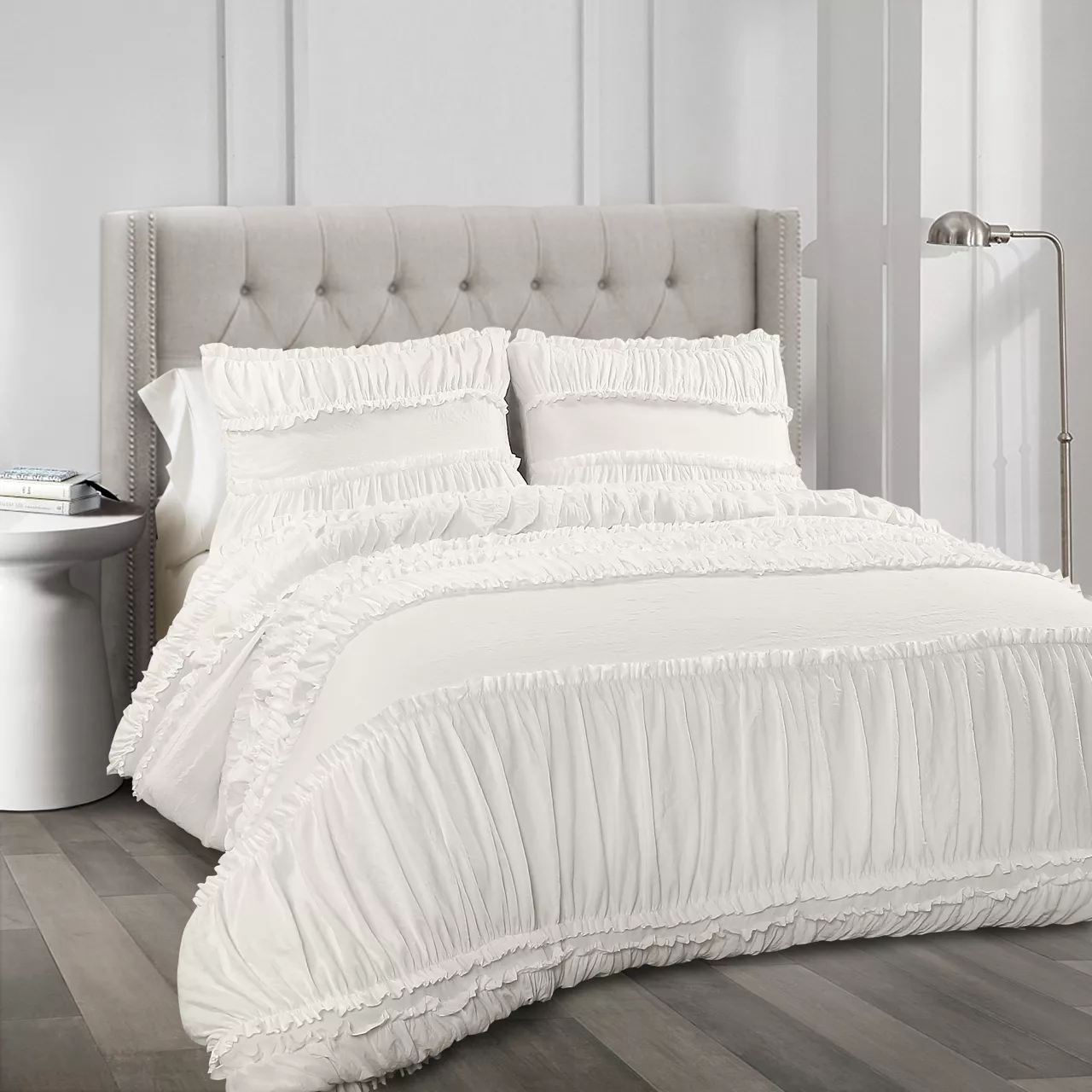 Nova White Ruffled Full/Queen 3-Piece Comforter Set 2 Nova White Ruffled Full/Queen 3-Piece Comforter Set - Image 2